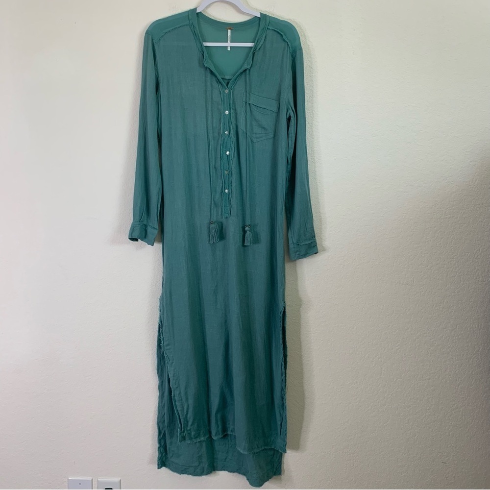 Free people Womens cotton blend long sleeve tassels maxi dress side slits S